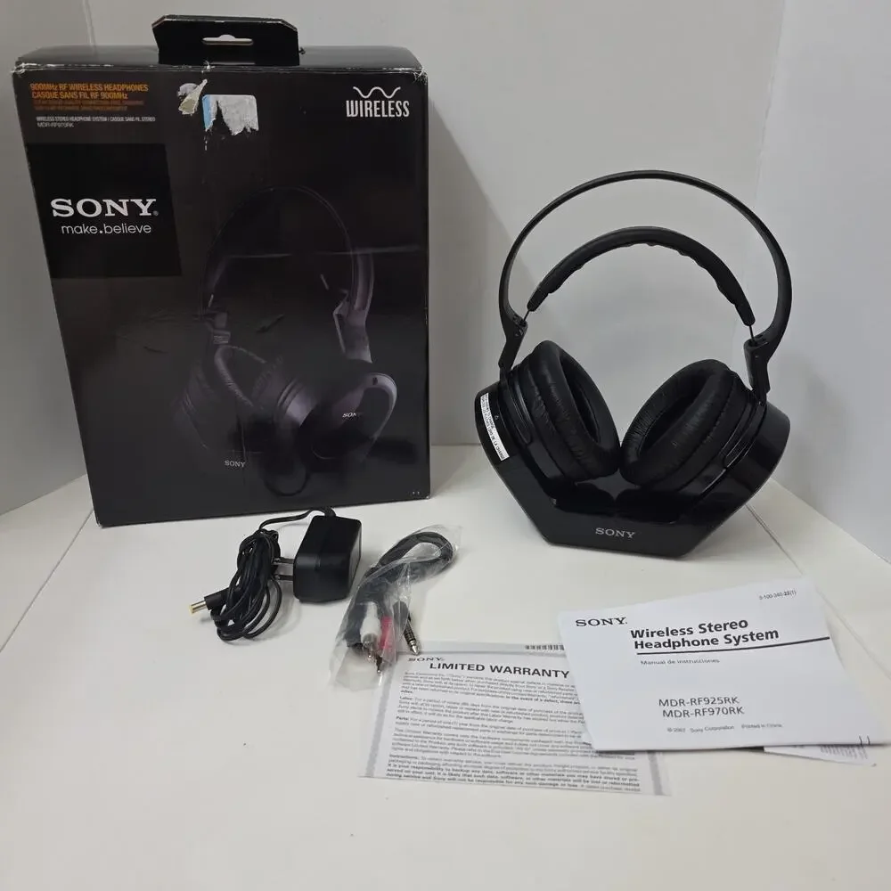 Sony MDR-RF925R Headband Wireless Headphones Black EUC New Ear Pads